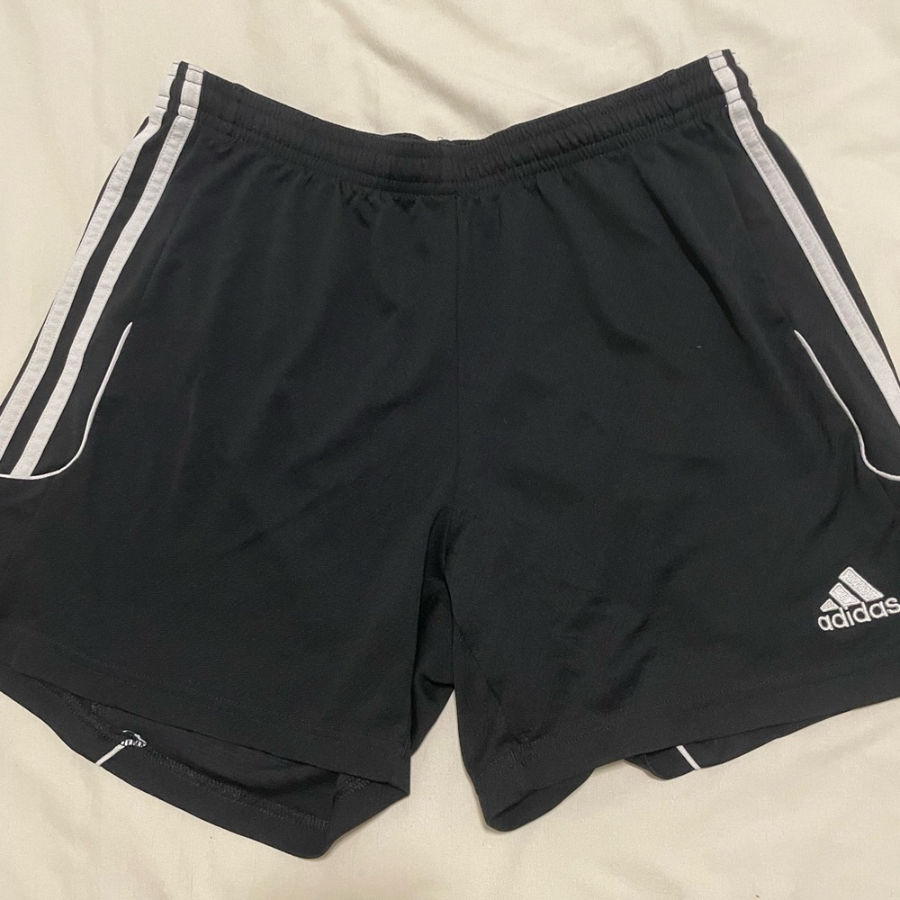 Adidas Black Athletic Shorts with Triple Stripe and Elastic Waistband